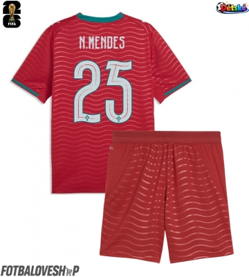 Portugalsko Nuno Mendes #25 Dětské Domácí Dres MS 2026 Krátký Rukáv (+ trenýrky)
